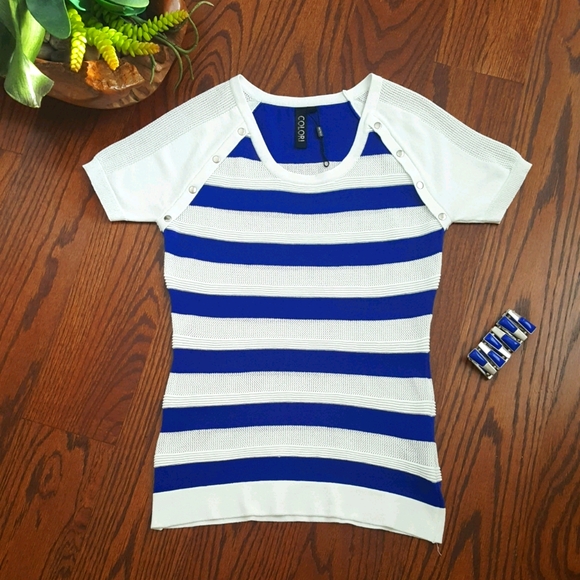 COLORI White & Blue Tee for Women Size P/S - Picture 1 of 7